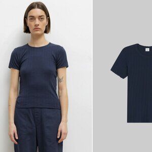 LESET Pointelle Slim Fit Tee Dark Blue Size Small